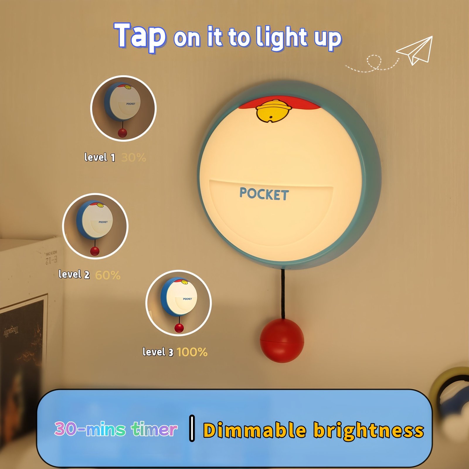 Doralamp Night Light - Light Up by Tapping On it, 3-levels Adjustable Brightness and 30 Minutes Timer - Image 3